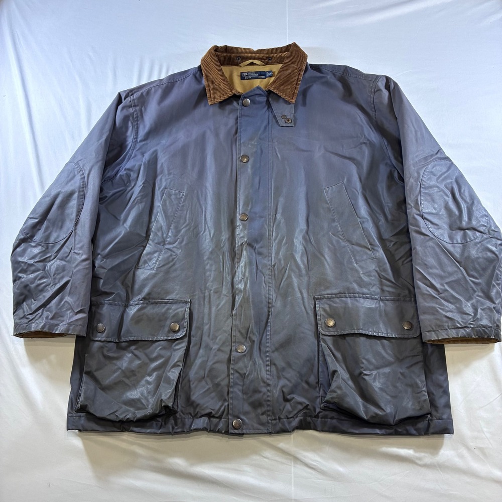Vintage Polo Ralph‎ Lauren Waxed Cotton Field Jacket XXL Navy Blue Barn Coat